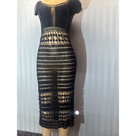 Vintage Y2K SPIGA Crochet Mesh black Dress Goth Grunge Fairy fit S & M/NEW . - Picture 7 of 7